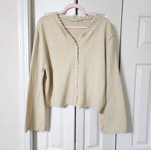 ASOS Design Cream Beige Scallop Trim Knit Cardigan